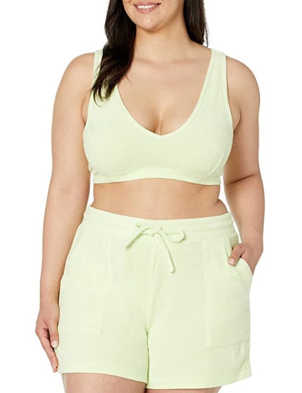 The Drop Bralette Thalia para mujer, escote de pico, felpa de rizo, verde Butterfly, XXS Online Sale