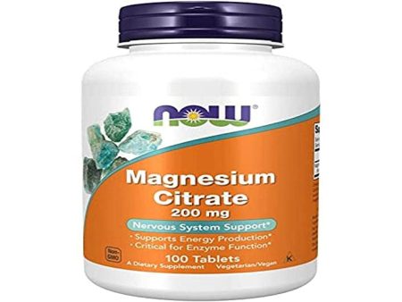 Now Foods, Magnesium Citrate, 200mg Magnesio, 100 Tabletas veganas, Probado en Laboratorio, Vegetariano, Sin Gluten, Sin Soja, No GMO Embalaje Deteriorado Sale