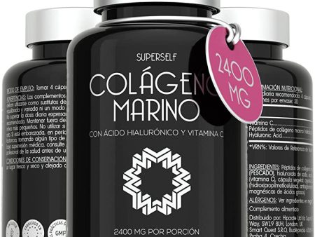 Colágeno Marino Hidrolizado - 2400 mg Colageno Puro con Ácido Hialurónico y Vitamina C - 120 Cápsulas - Tabletas de Péptidos de Colágeno Tipo 1 para Piel, Cabello, Huesos, Músculos, Articulaciones Embalaje Deteriorado For Cheap