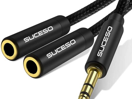 SUCESO Cable Divisor Splitter Jack Auriculares 3,5mm Macho a 2 Hembra Cable Nylon Trenzado Audio Estéreo Splitter (Negro) Embalaje Deteriorado on Sale